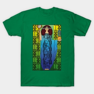 Art nouveau lady (blue on green) T-Shirt